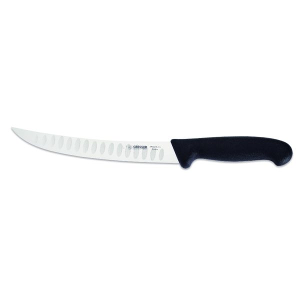 Giesser Zuschneidemesser 20 cm Klingenlänge, gebogen & mit Kullenschliff, schwarz