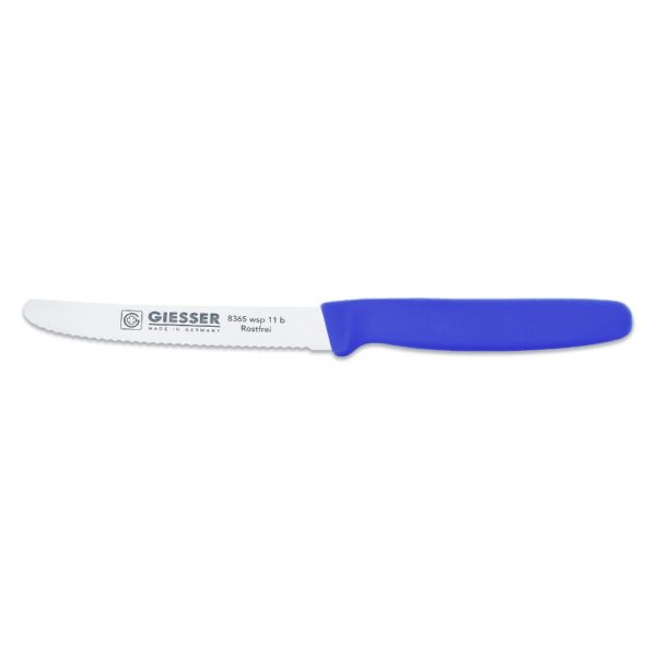 Giesser Universalmesser Tomatenmesser 11 cm Klingenlänge mit Wellenschliff blau
