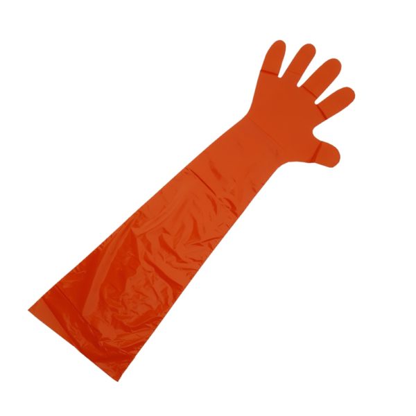 LDPE Handschuhe Softline long<br />Pack = 100 Stück<br />orange, 90cm, ca. 30my