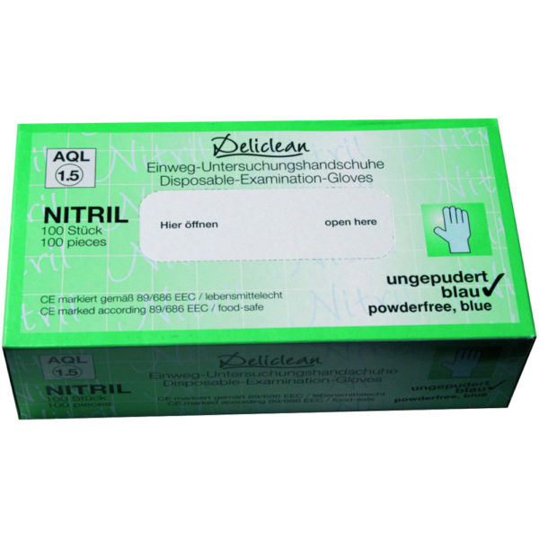 Nitril Einweghandschuhe blau<br />Größe L, PK=100 Stück<br />Deliclean puderfrei