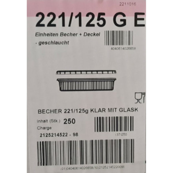 Rechteckbecher 125 Gramm mit Deckel Kt. = 250 St.
