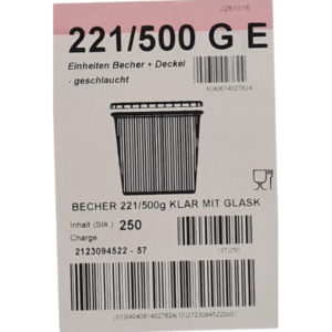 Rechteckbecher 500 Gramm mit Deckel Kt. = 250 St.