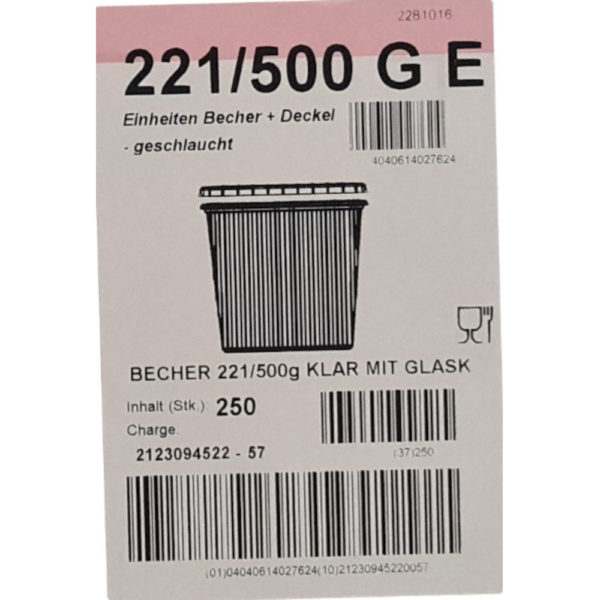 Rechteckbecher 500 Gramm mit Deckel Kt. = 250 St.
